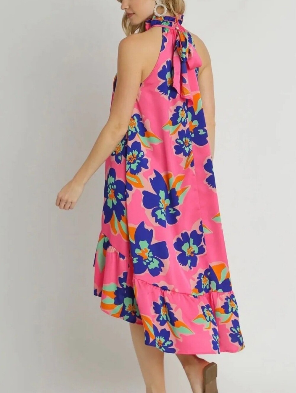 Umgee Pink Floral Halter High-Low Dress | Size L - NWT - Picture 2 of 2